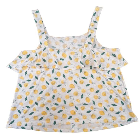 Wallflower Cami XL Lemon Print Button Front Ruffle Flounce Summer Citrus Top - Picture 2 of 9